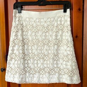 Cream lace, fully lined Loft skirt, size 0